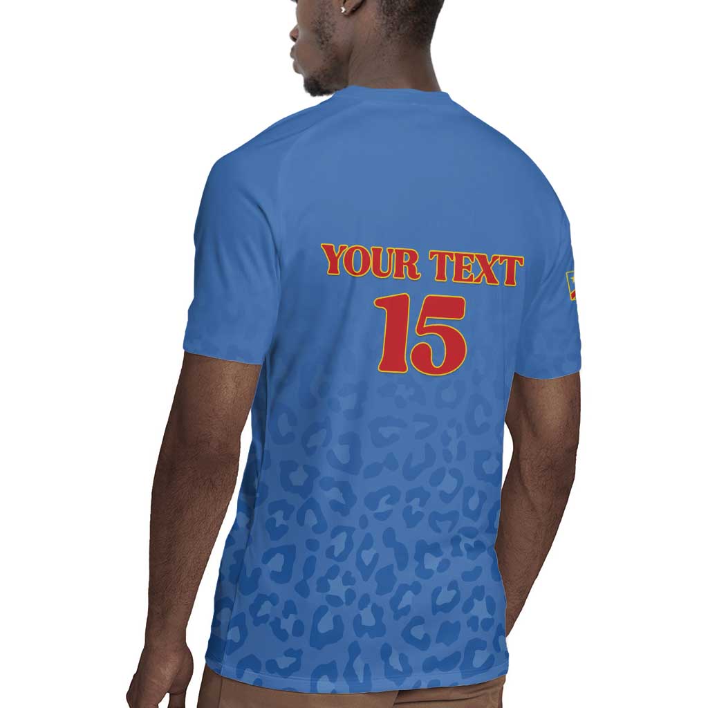 Afro DR Congo Football Custom Rugby Jersey Viva Les Leopards - Blue LT15