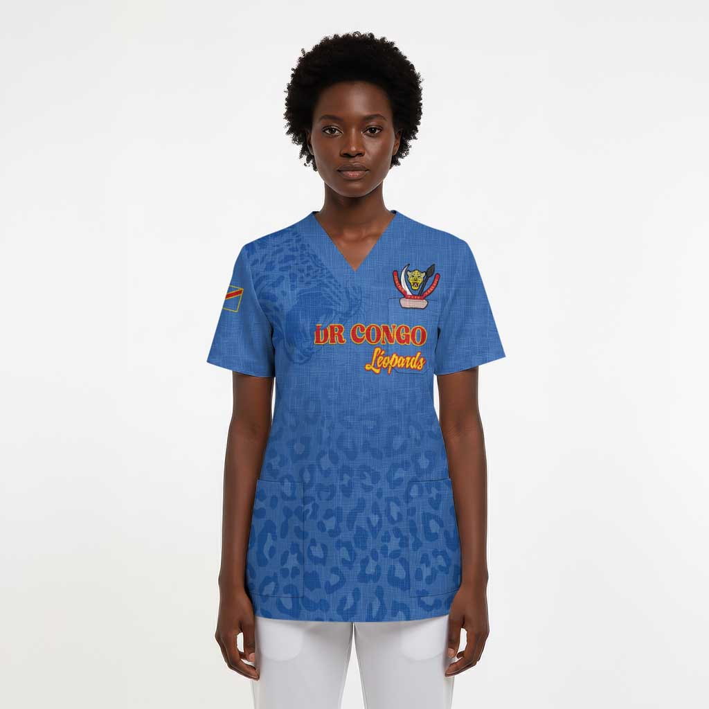 Afro DR Congo Football Custom Scrub Top Viva Les Leopards - Blue - African Pride