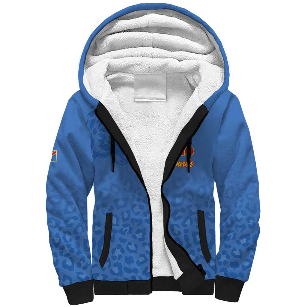 Afro DR Congo Football Custom Sherpa Hoodie Viva Les Leopards - Blue - African Pride