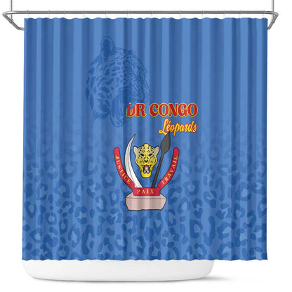 Afro DR Congo Football Shower Curtain Viva Les Leopards - Blue - African Pride