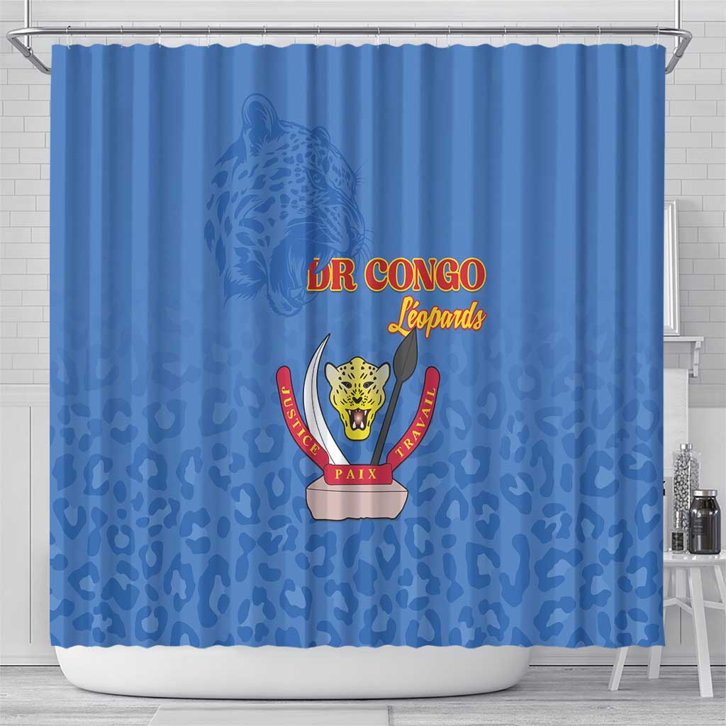 Afro DR Congo Football Shower Curtain Viva Les Leopards - Blue - African Pride