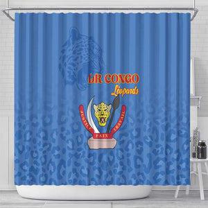 Afro DR Congo Football Shower Curtain Viva Les Leopards - Blue - African Pride
