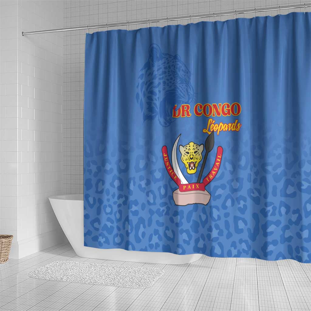 Afro DR Congo Football Shower Curtain Viva Les Leopards - Blue - African Pride