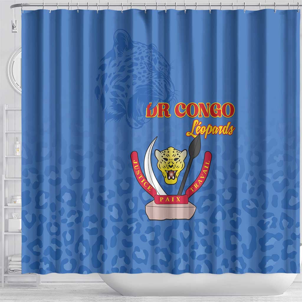 Afro DR Congo Football Shower Curtain Viva Les Leopards - Blue - African Pride