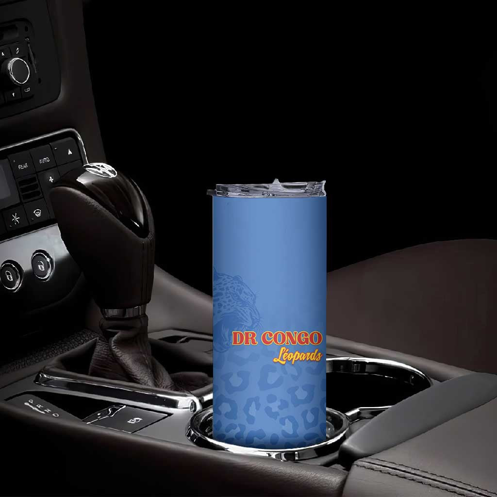 Afro DR Congo Football Custom Skinny Tumbler Viva Les Leopards - Blue - African Pride