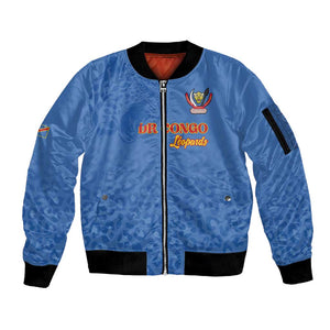Afro DR Congo Football Custom Sleeve Zip Bomber Jacket Viva Les Leopards - Blue - African Pride