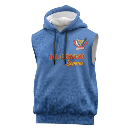 Afro DR Congo Football Custom Sleeveless Hoodie Viva Les Leopards - Blue - African Pride