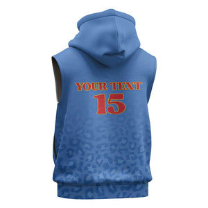 Afro DR Congo Football Custom Sleeveless Hoodie Viva Les Leopards - Blue - African Pride
