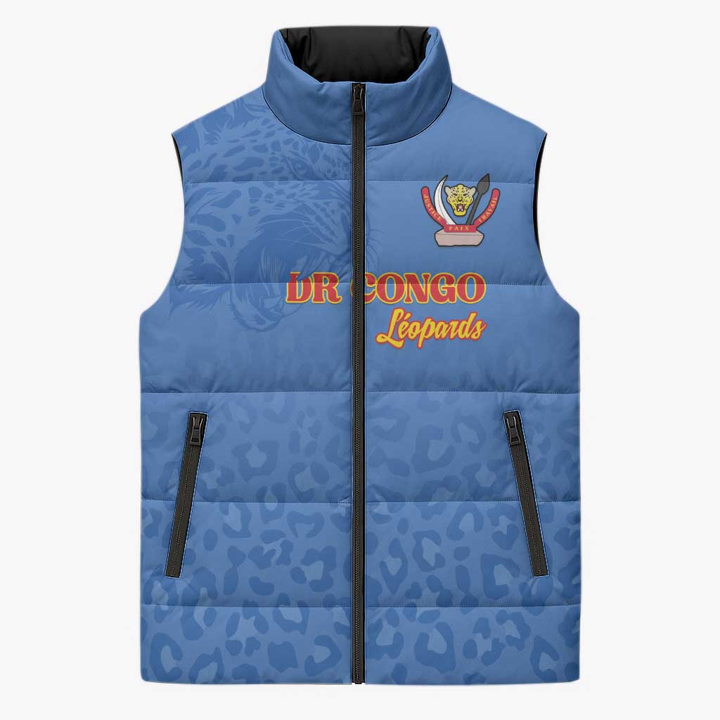 Custom DR Congo Football Sleeveless Puffer Jacket Go Champions Leopards - Blue