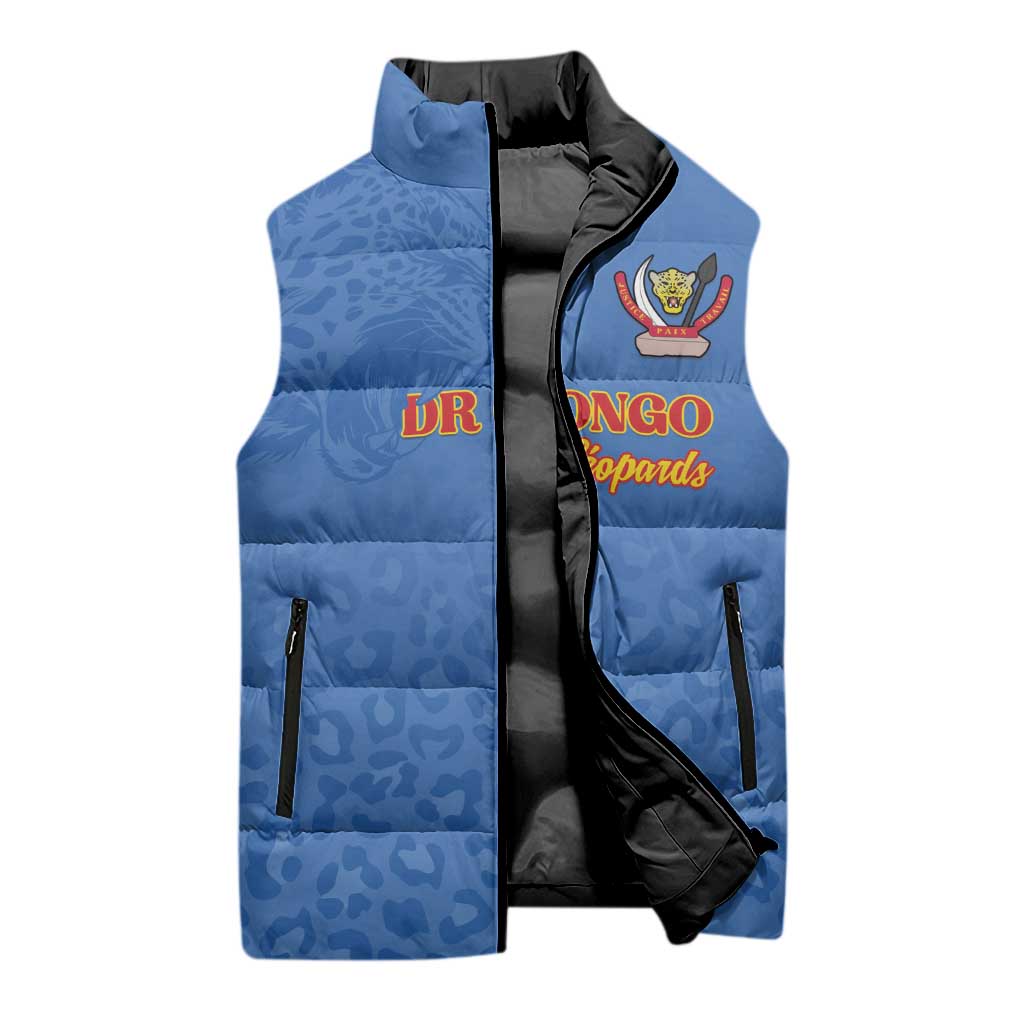 Custom DR Congo Football Sleeveless Puffer Jacket Go Champions Leopards - Blue
