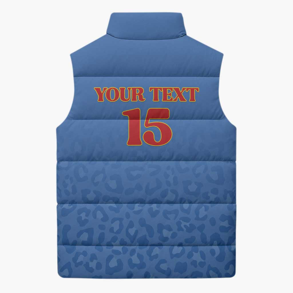 Custom DR Congo Football Sleeveless Puffer Jacket Go Champions Leopards - Blue