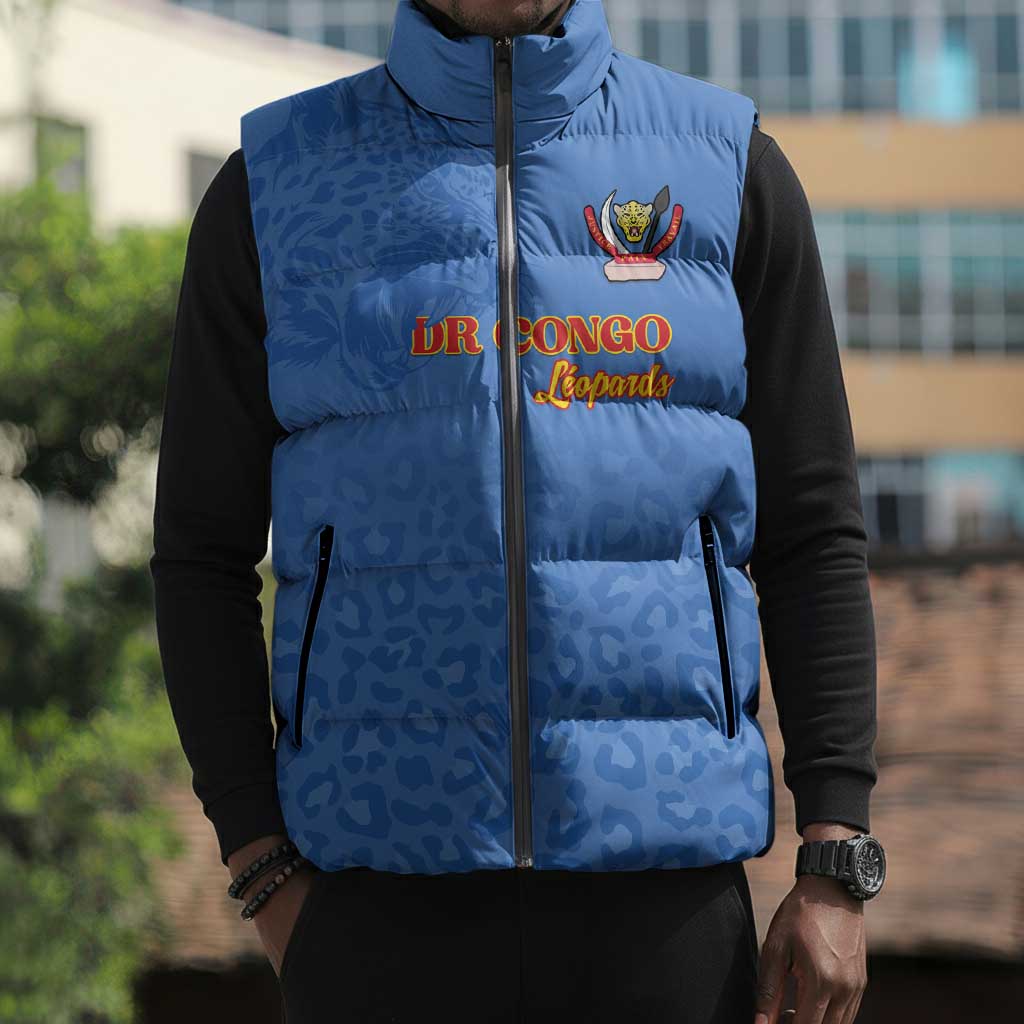 Custom DR Congo Football Sleeveless Puffer Jacket Go Champions Leopards - Blue