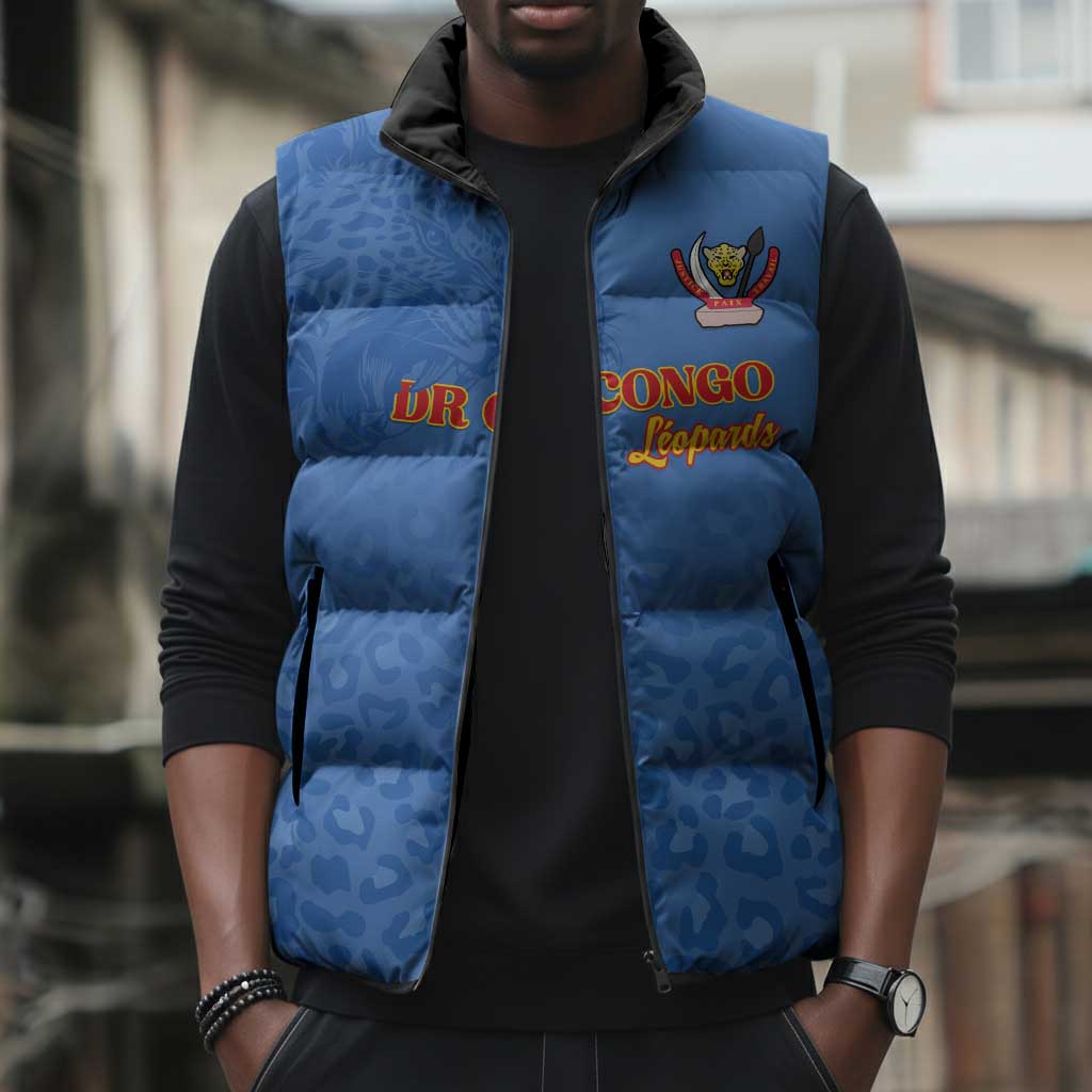 Custom DR Congo Football Sleeveless Puffer Jacket Go Champions Leopards - Blue