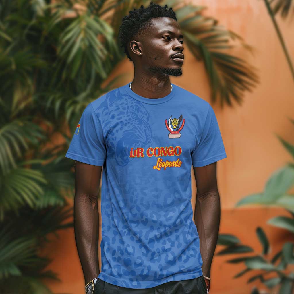 Afro DR Congo Football Custom T shirt Viva Les Leopards - Blue LT15