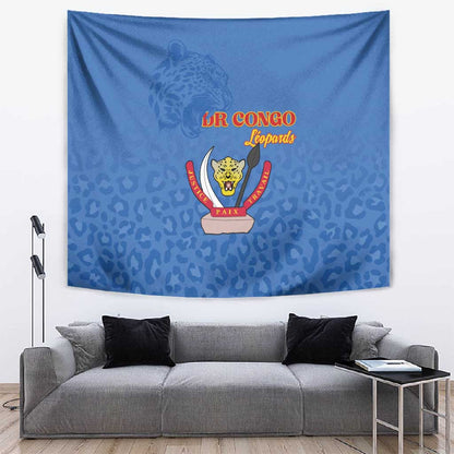 Afro DR Congo Football Tapestry Viva Les Leopards - Blue - African Pride