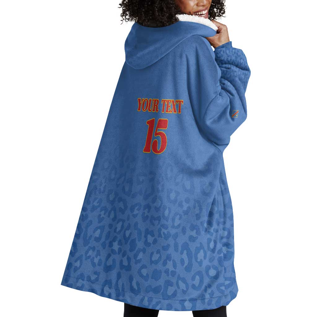 Afro DR Congo Football Custom Wearable Blanket Hoodie Viva Les Leopards - Blue - African Pride