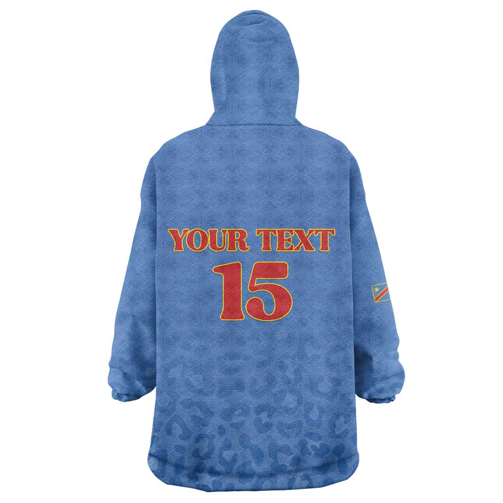 Afro DR Congo Football Custom Wearable Blanket Hoodie Viva Les Leopards - Blue - African Pride