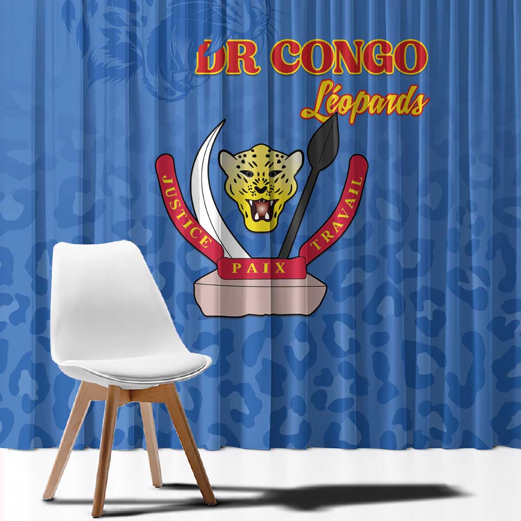 Afro DR Congo Football Window Curtain Viva Les Leopards - Blue - African Pride