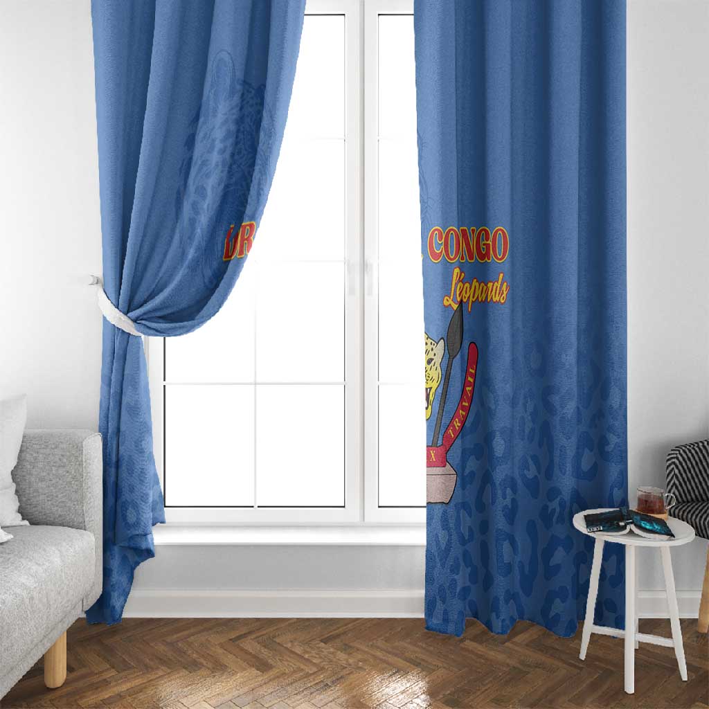 Afro DR Congo Football Window Curtain Viva Les Leopards - Blue - African Pride