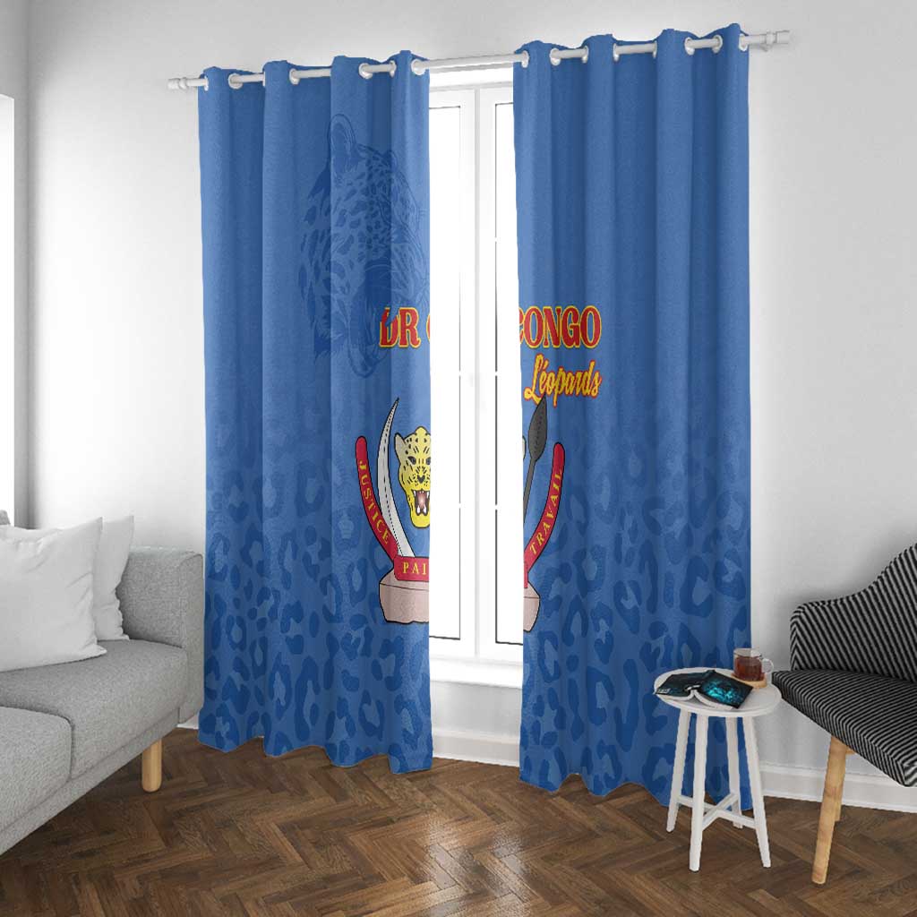 Afro DR Congo Football Window Curtain Viva Les Leopards - Blue - African Pride