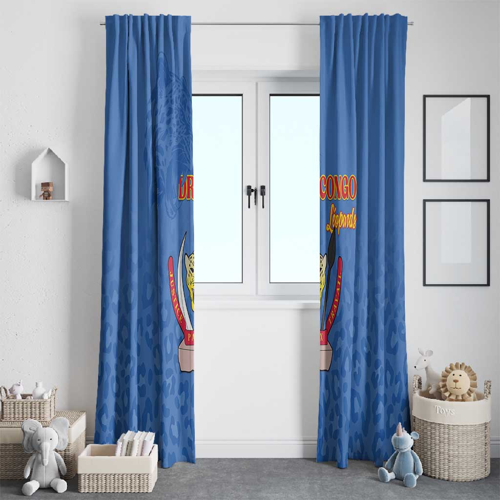 Afro DR Congo Football Window Curtain Viva Les Leopards - Blue - African Pride