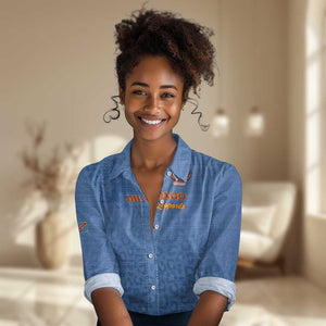 Afro DR Congo Football Custom Women Casual Shirt Viva Les Leopards - Blue - African Pride