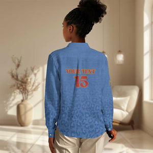 Afro DR Congo Football Custom Women Casual Shirt Viva Les Leopards - Blue - African Pride