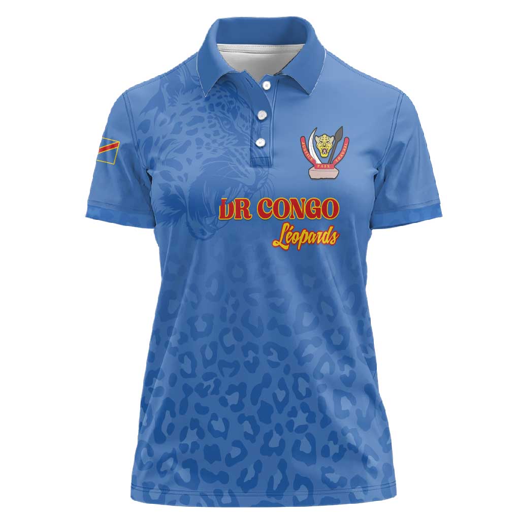 Afro DR Congo Football Custom Women Polo Shirt Viva Les Leopards - Blue LT15