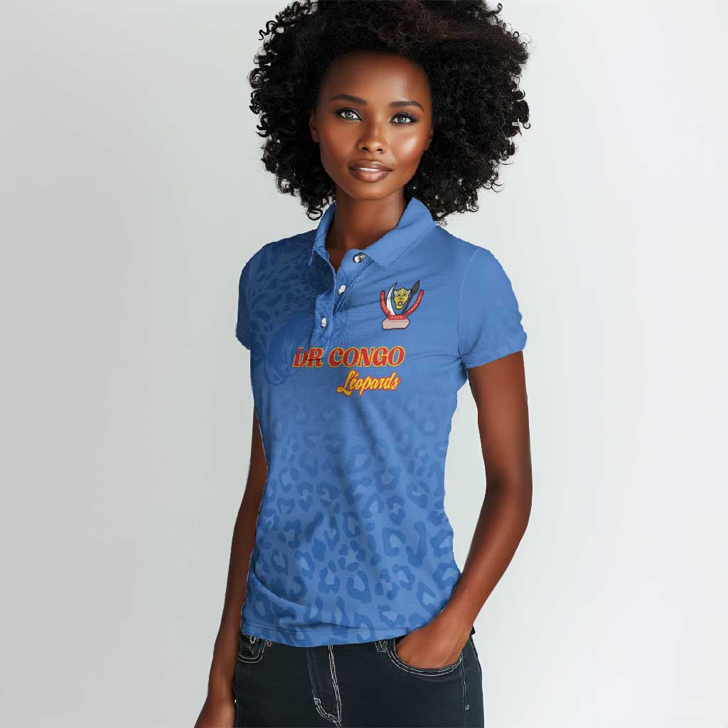 Afro DR Congo Football Custom Women Polo Shirt Viva Les Leopards - Blue LT15