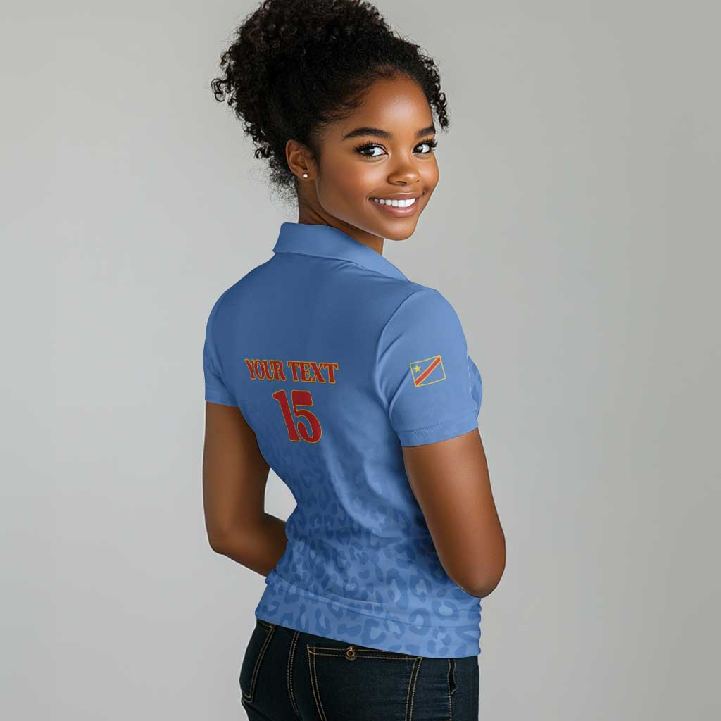 Afro DR Congo Football Custom Women Polo Shirt Viva Les Leopards - Blue LT15