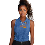 Afro DR Congo Football Custom Women Sleeveless Polo Shirt Viva Les Leopards - Blue - African Pride