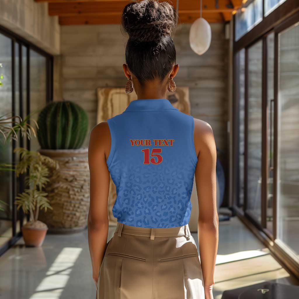 Afro DR Congo Football Custom Women Sleeveless Polo Shirt Viva Les Leopards - Blue - African Pride