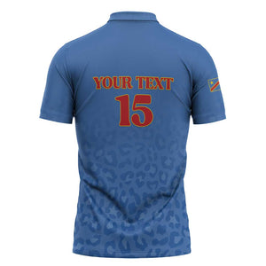 Custom DR Congo Football Zipper Polo Shirt Go Champions Leopards - Blue