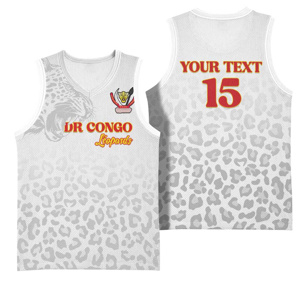 Afro DR Congo Football Custom Basketball Jersey Viva Les Leopards - White - African Pride