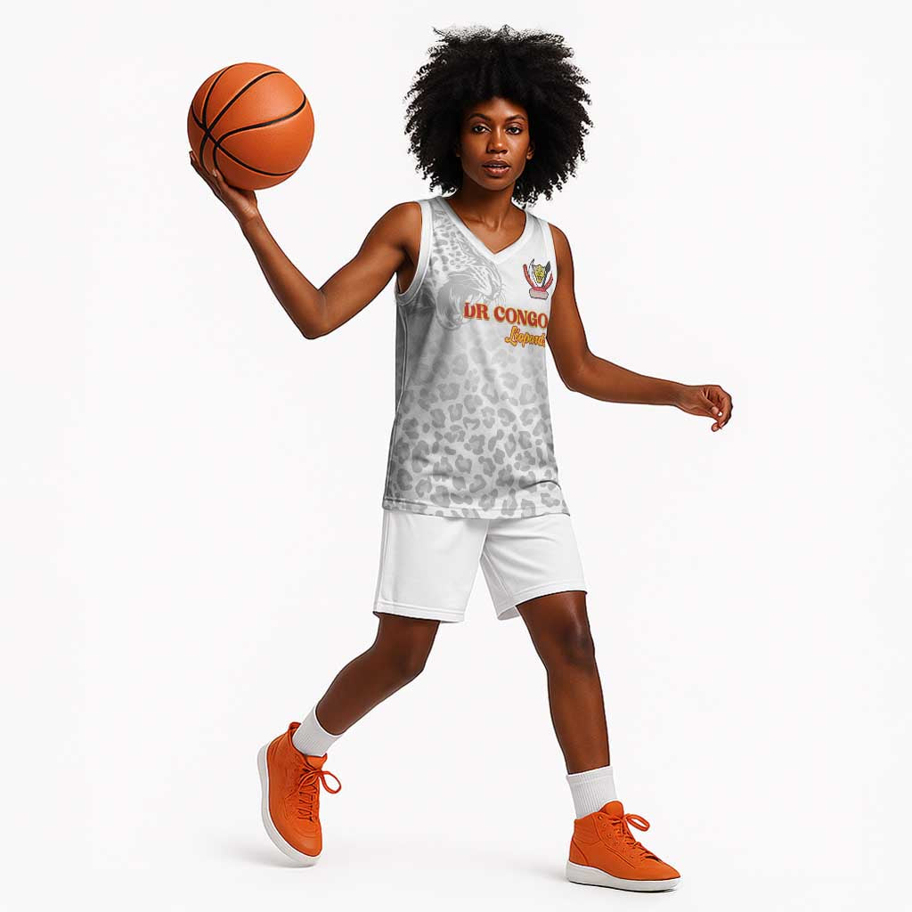 Afro DR Congo Football Custom Basketball Jersey Viva Les Leopards - White - African Pride