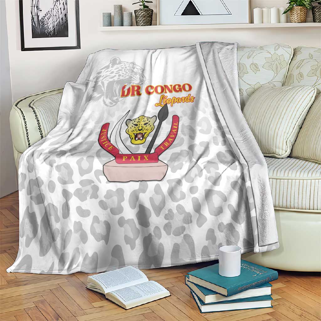 Afro DR Congo Football Blanket Viva Les Leopards - White - African Pride