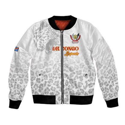 Afro DR Congo Football Custom Bomber Jacket Viva Les Leopards - White - African Pride