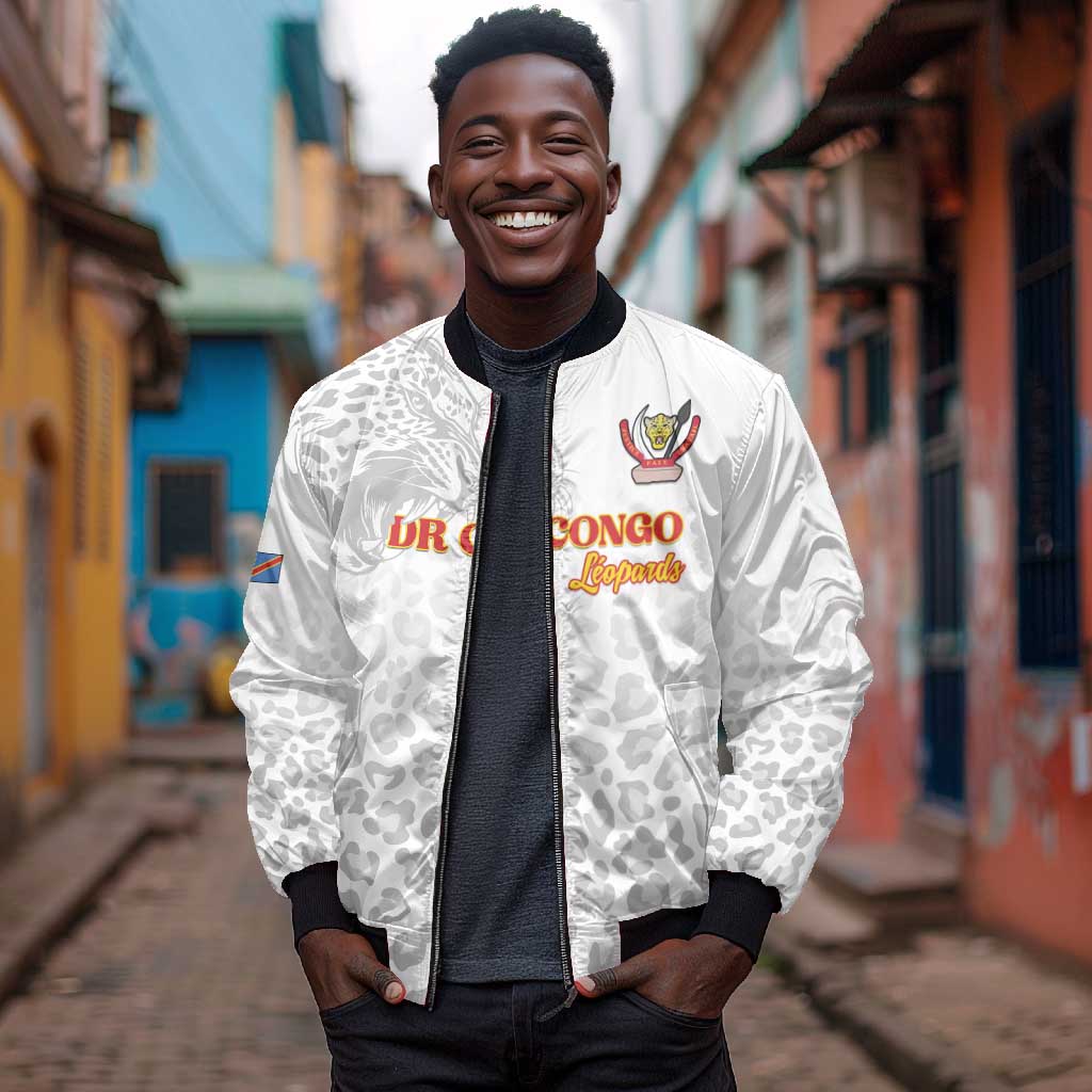 Afro DR Congo Football Custom Bomber Jacket Viva Les Leopards - White - African Pride