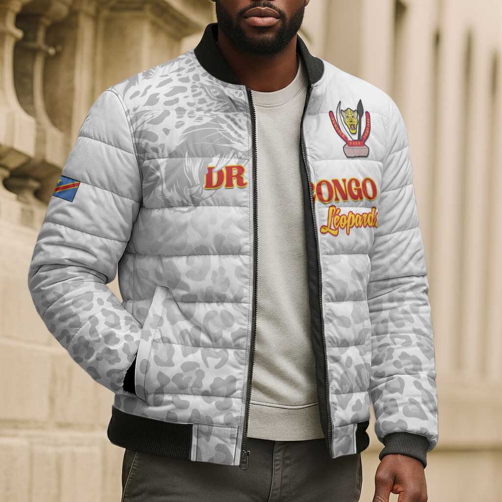 Custom DR Congo Football Bomber Puffer Jacket Go Champions Leopards - White