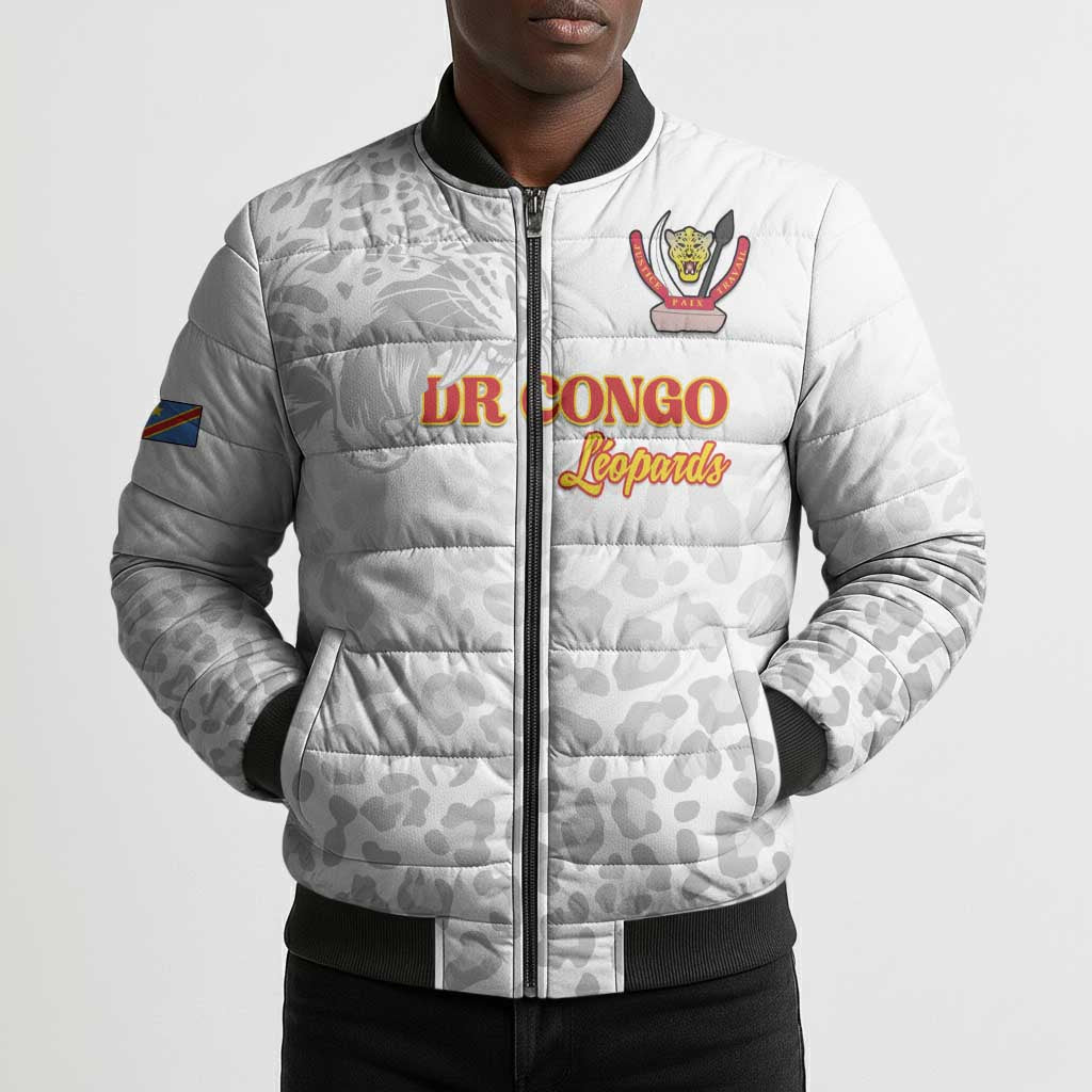 Custom DR Congo Football Bomber Puffer Jacket Go Champions Leopards - White
