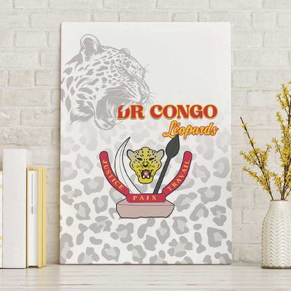 Afro DR Congo Football Canvas Wall Art Viva Les Leopards - White - African Pride