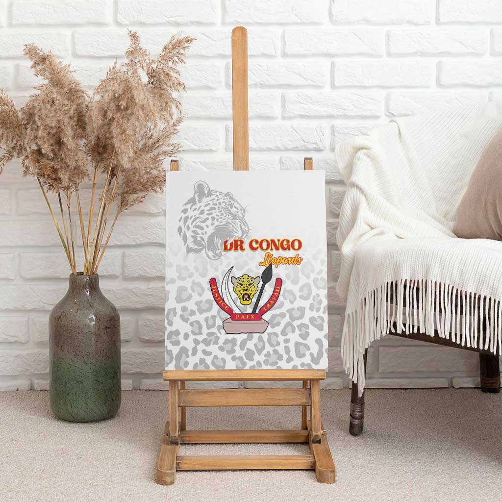Afro DR Congo Football Canvas Wall Art Viva Les Leopards - White - African Pride