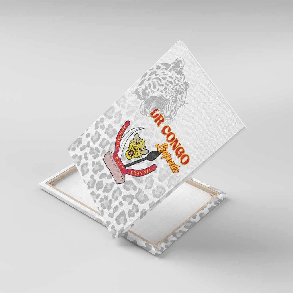 Afro DR Congo Football Canvas Wall Art Viva Les Leopards - White - African Pride