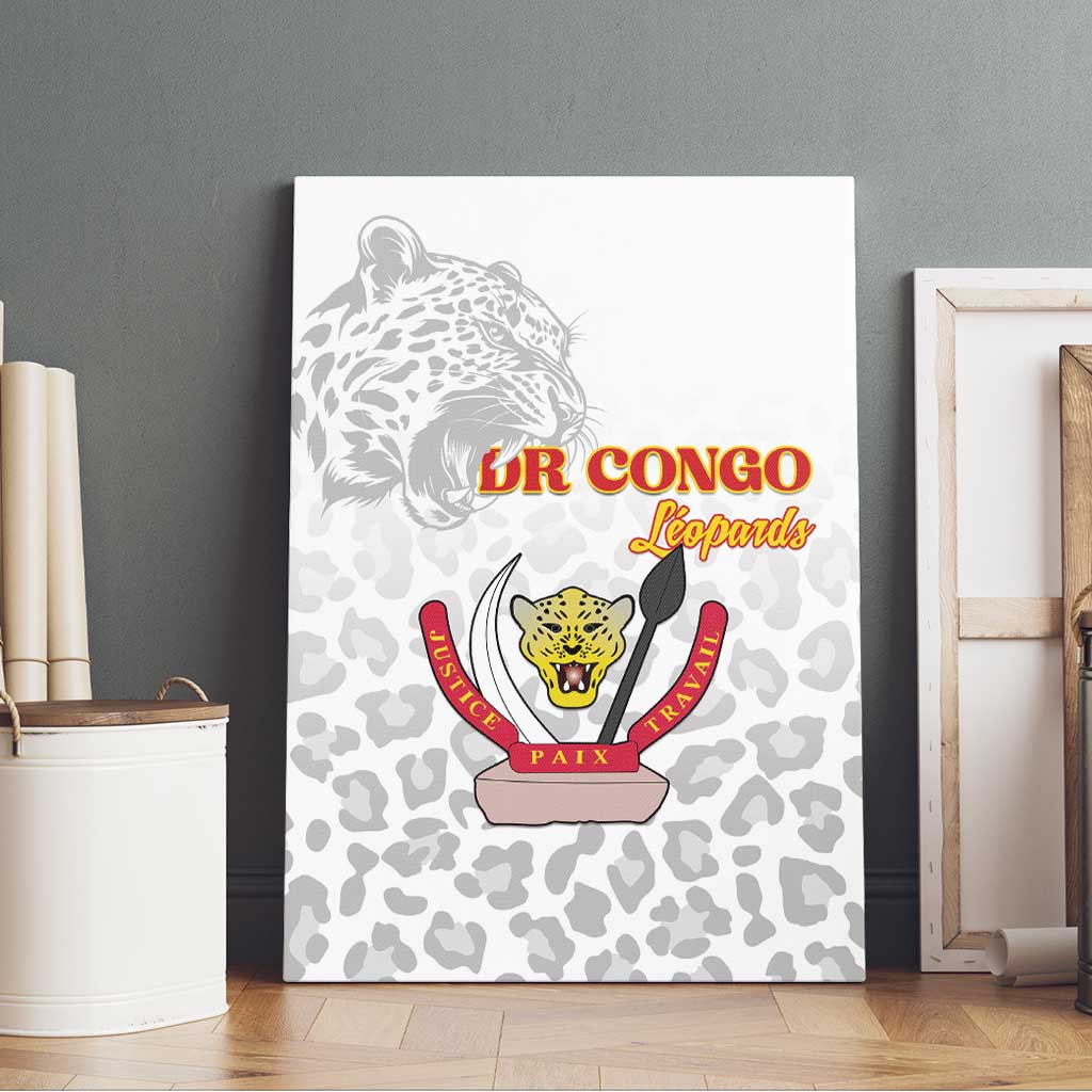 Afro DR Congo Football Canvas Wall Art Viva Les Leopards - White - African Pride