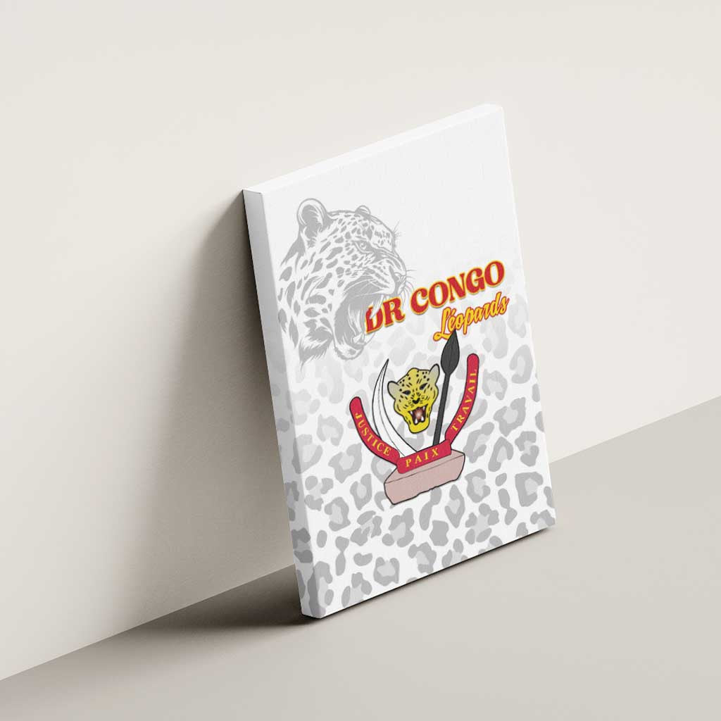 Afro DR Congo Football Canvas Wall Art Viva Les Leopards - White - African Pride