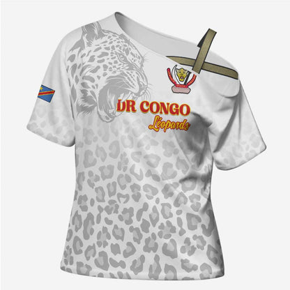 Custom DR Congo Football Cross Shoulder Shirt Go Champions Leopards - White