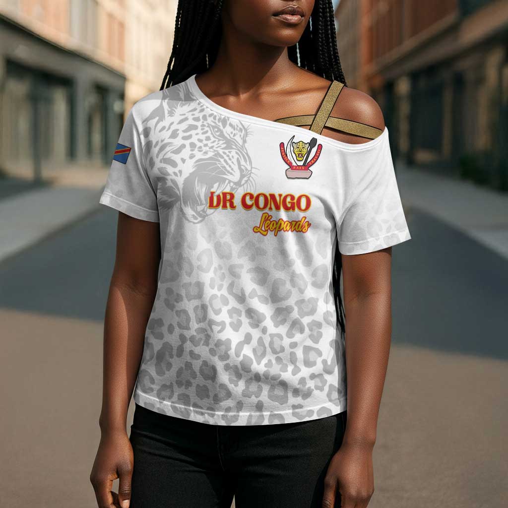 Custom DR Congo Football Cross Shoulder Shirt Go Champions Leopards - White