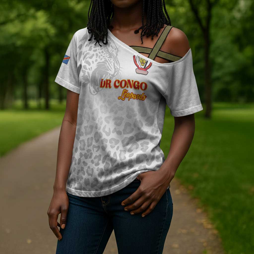 Custom DR Congo Football Cross Shoulder Shirt Go Champions Leopards - White