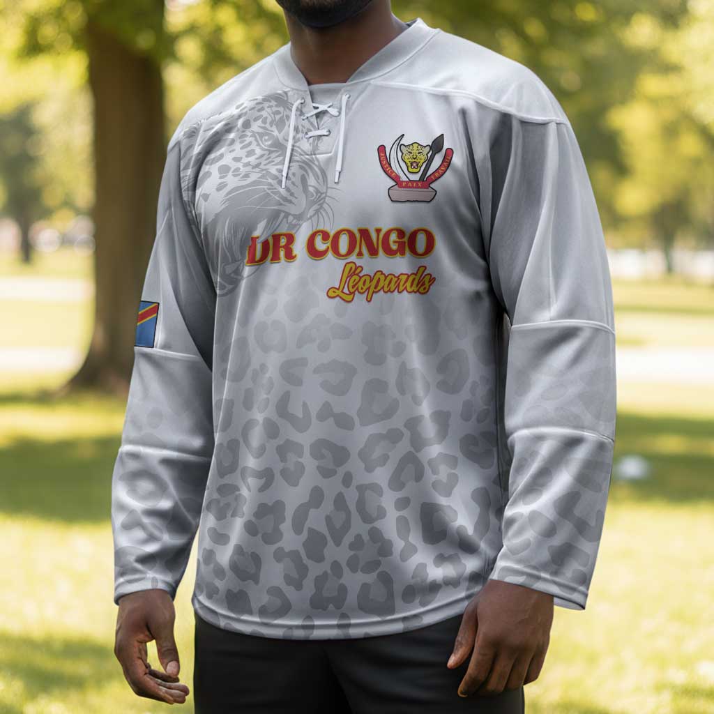 Custom DR Congo Football Hockey Jersey Go Champions Leopards - White