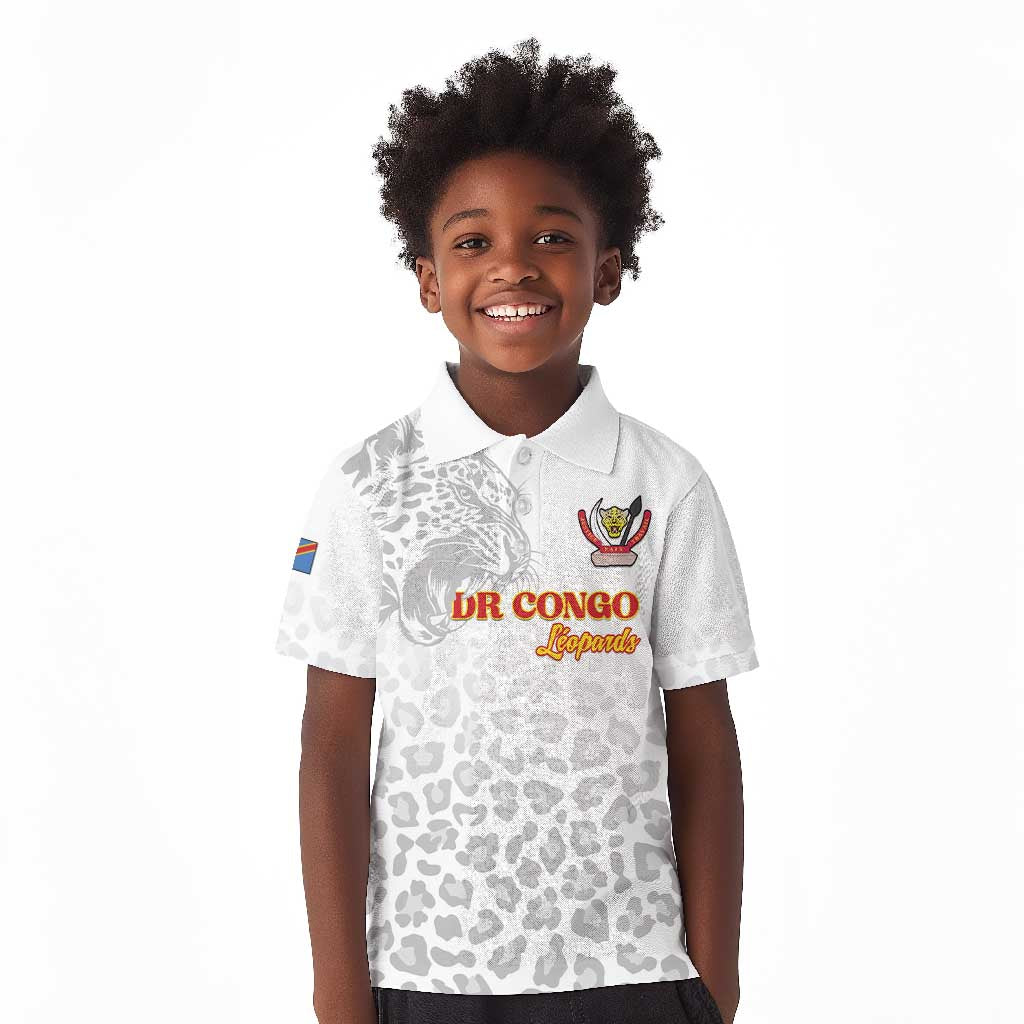 Afro DR Congo Football Custom Kid Polo Shirt Viva Les Leopards - White LT15